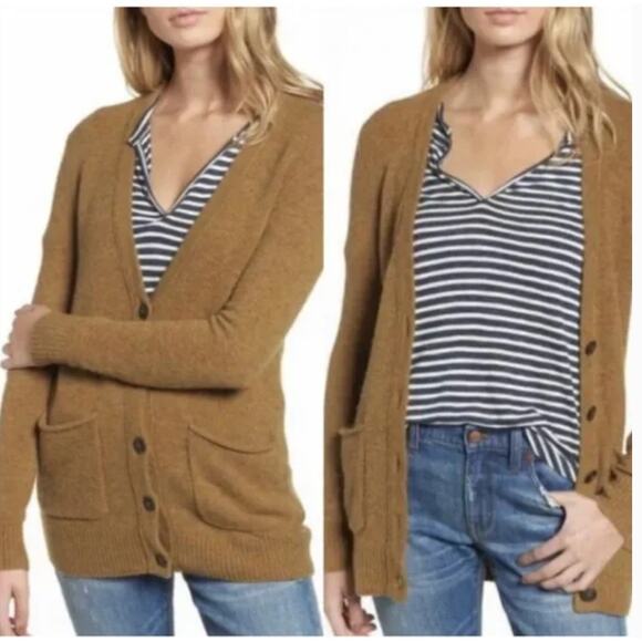 Madewell Cozy Boyfriend Alpaca Blend Button Front Cardigan In Heather Elm - Picture 1 of 5